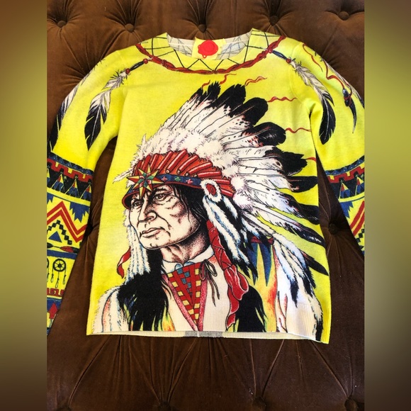 99 Ultra chic cashmere yellow neon Native American print LIMITED edition size xs - Picture 1 of 5